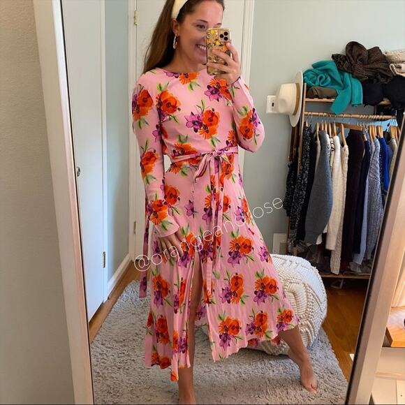 MSGM Milano Pink Floral Long Sleeve Maxi Dress S/M - Picture 4 of 13